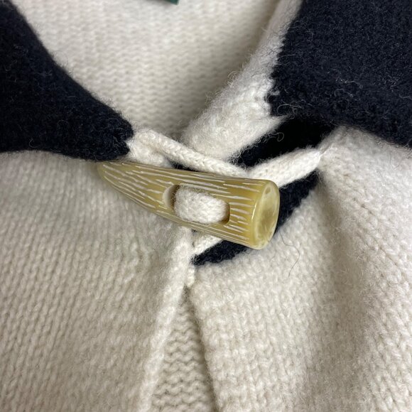 Lauren Ralph Lauren Lambswool Toggle Close Cardigan Sweater Cream Black Sz XL - Picture 5 of 8